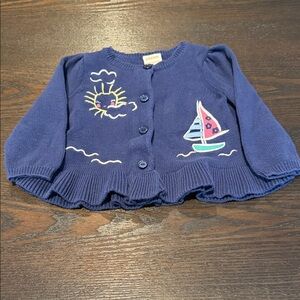 Gymboree Navy Cardigan with Sun and Sailboat Embroidery